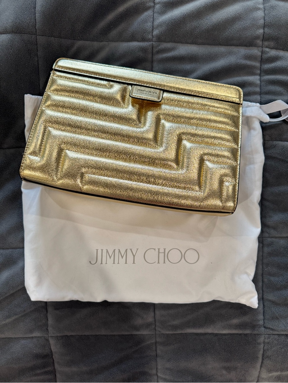 Jimmy Choo Metallic Gold Quilted Avenue Clutch